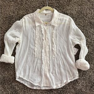 Free People Drew Ruffle Tuxedo Shirt, X-Large, NWT